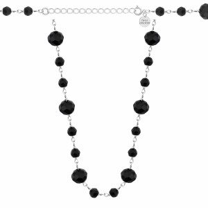 SREBRNY RODOWANY NASZYJNIK Z CZARNYMI KAMIENIAMI NATURALNYMI 925 - 1,1MM