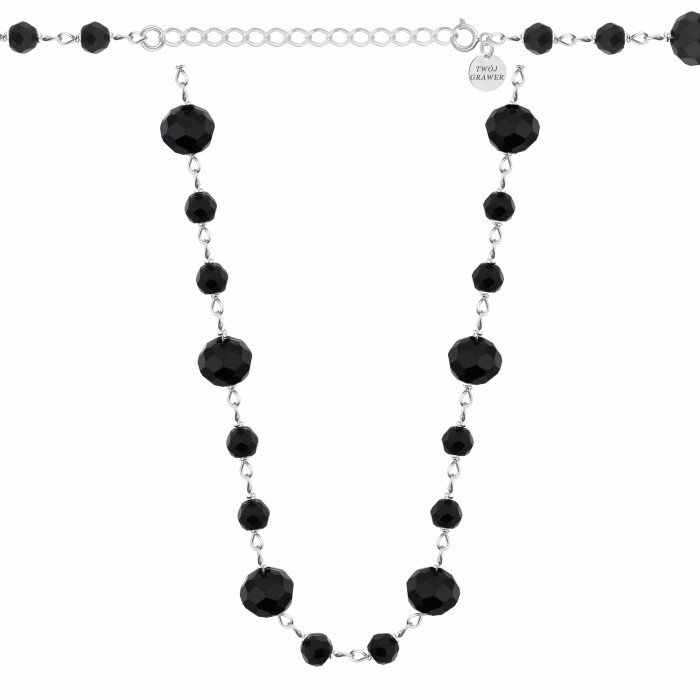 SREBRNY RODOWANY NASZYJNIK Z CZARNYMI KAMIENIAMI NATURALNYMI 925 - 1,1MM