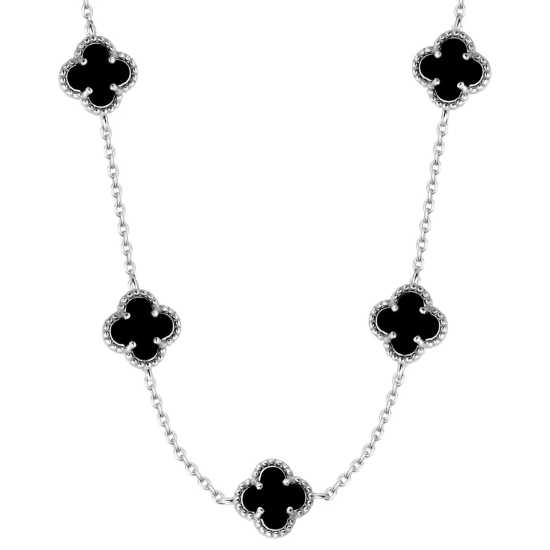 SREBRNY RODOWANY NASZYJNIK ANKIER Z CZARNYMI KONICZYNKAMI 925 – 0,6MM