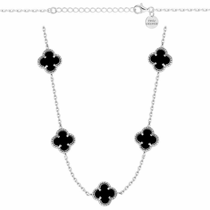 SREBRNY RODOWANY NASZYJNIK ANKIER Z CZARNYMI KONICZYNKAMI 925 – 0,6MM