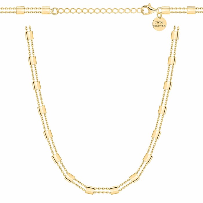 SREBRNY POZŁACANY NASZYJNIK PODWÓJNY ANKIER Z OGNIWAMI 925 585 - 0,7MM