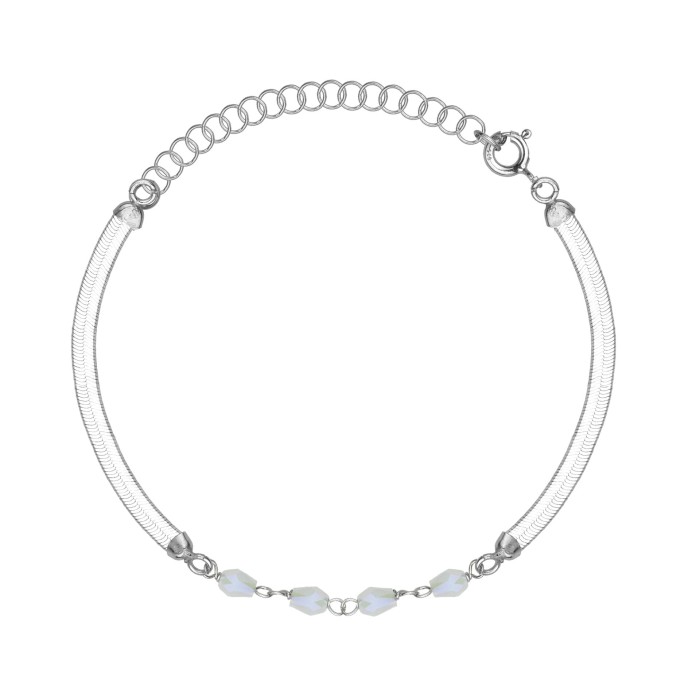 SREBRNA RODOWANA BRANSOLETKA ŻMIJKA Z OZDOBNYMI KRYSZTAŁKAMI 925 – 3MM