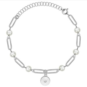 SREBRNA RODOWANA BRANSOLETKA ANKIER Z PEREŁKAMI I OKRĄGŁĄ ZAWIESZKĄ 925 – 3,3MM