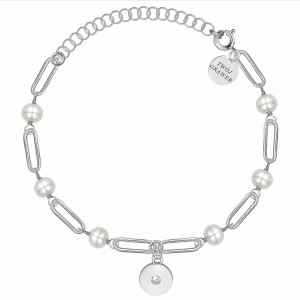 SREBRNA RODOWANA BRANSOLETKA ANKIER Z PEREŁKAMI I OKRĄGŁĄ ZAWIESZKĄ 925 – 3,3MM