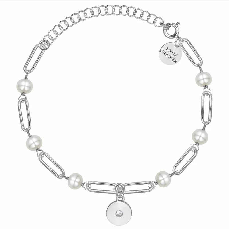 SREBRNA RODOWANA BRANSOLETKA ANKIER Z PEREŁKAMI I OKRĄGŁĄ ZAWIESZKĄ 925 – 3,3MM