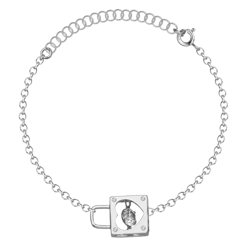 SREBRNA RODOWANA BRANSOLETKA ANKIER Z KŁÓDKĄ I CYRKONIĄ 925 – 1,3MM