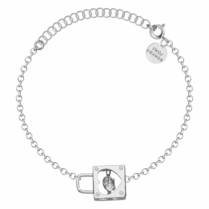 SREBRNA RODOWANA BRANSOLETKA ANKIER Z KŁÓDKĄ I CYRKONIĄ 925 – 1,3MM