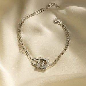 SREBRNA RODOWANA BRANSOLETKA ANKIER Z KŁÓDKĄ I CYRKONIĄ 925 – 1,3MM