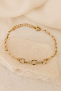SREBRNA POZŁACANA BRANSOLETKA PANCERKA Z OGNIWAMI WYSADZANYMI CYRKONIAMI 925 585 – 2,8MM