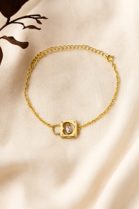 SREBRNA POZŁACANA BRANSOLETKA ANKIER Z KŁÓDKĄ I CYRKONIĄ 925 – 1,3MM