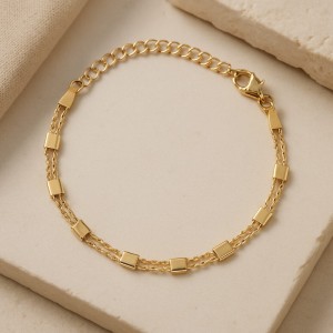 SREBRNA POZŁACANA BRANSOLETKA PODWÓJNY ANKIER Z OGNIWAMI 925 585 – 0,7MM
