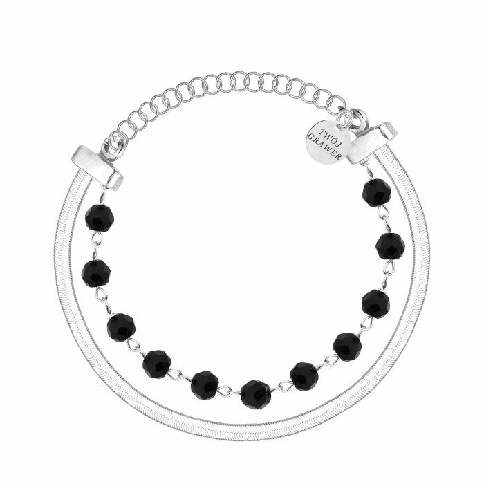 SREBRNA RODOWANA BRANSOLETKA TAŚMA Z KAMIENIAMI NATURALNYMI 925 – 3,1MM