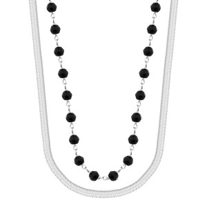 SREBRNY RODOWANY NASZYJNIK TAŚMA Z KAMIENIAMI NATURALNYMI 925 – 3,1MM