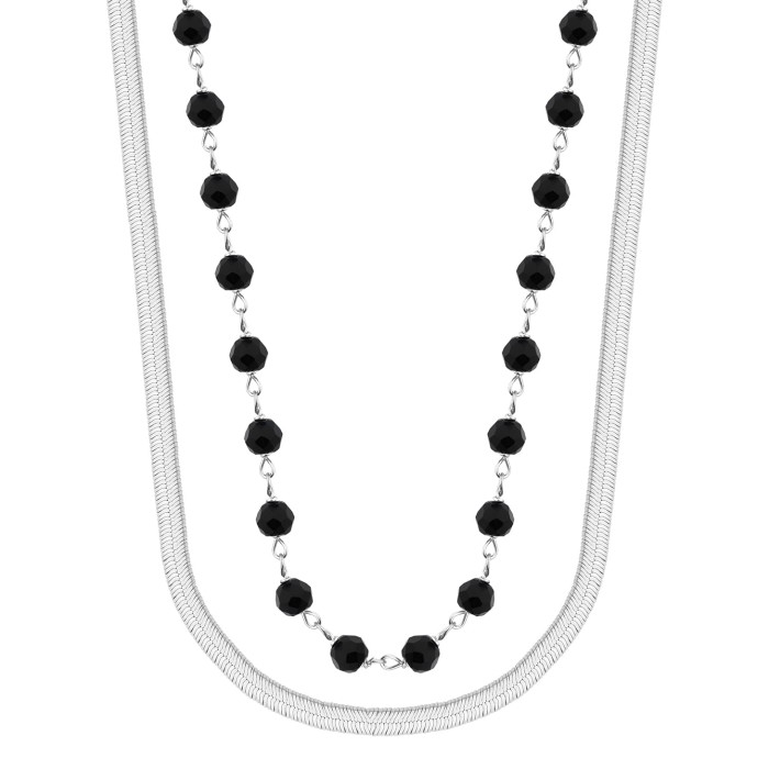 SREBRNY RODOWANY NASZYJNIK TAŚMA Z KAMIENIAMI NATURALNYMI 925 – 3,1MM