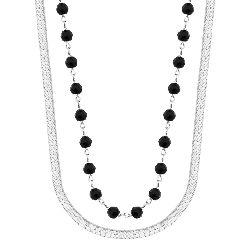 SREBRNY RODOWANY NASZYJNIK TAŚMA Z KAMIENIAMI NATURALNYMI 925 – 3,1MM