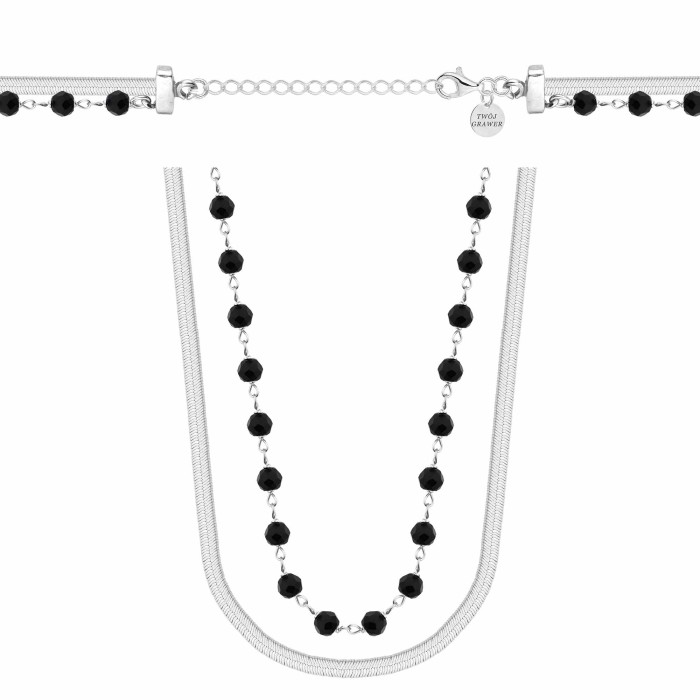 SREBRNY RODOWANY NASZYJNIK TAŚMA Z KAMIENIAMI NATURALNYMI 925 – 3,1MM