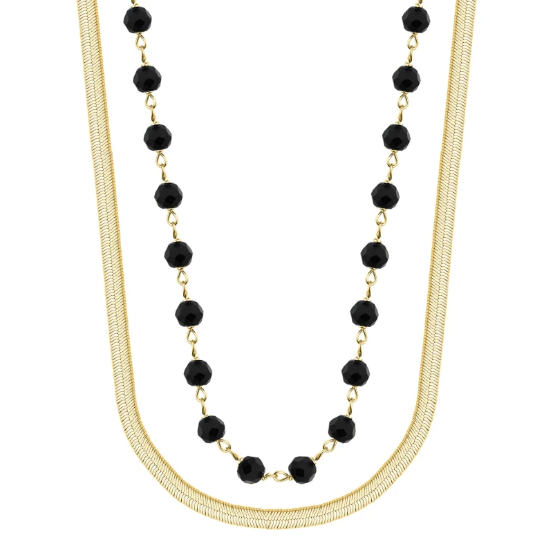 SREBRNY POZŁACANY NASZYJNIK TAŚMA Z KAMIENIAMI NATURALNYMI 925 585 – 3,1MM