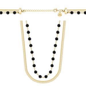 SREBRNY POZŁACANY NASZYJNIK TAŚMA Z KAMIENIAMI NATURALNYMI 925 585 – 3,1MM