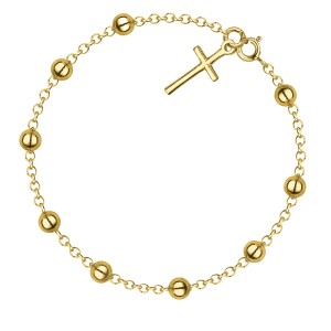 SREBRNA POZŁACANA BRANSOLETKA ANKIER Z KRZYŻYKIEM I OZDOBNYMI KULKAMI 925 585 – 1,5MM