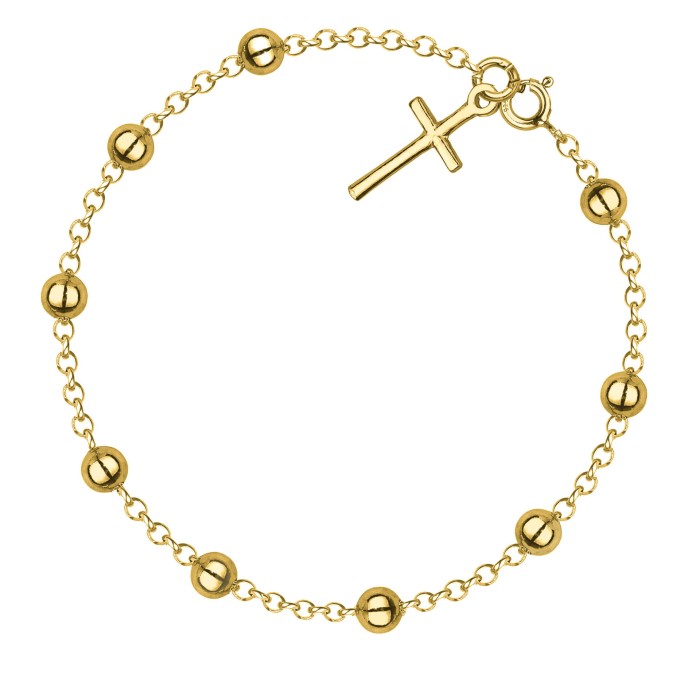 SREBRNA POZŁACANA BRANSOLETKA ANKIER Z KRZYŻYKIEM I OZDOBNYMI KULKAMI 925 585 – 1,5MM