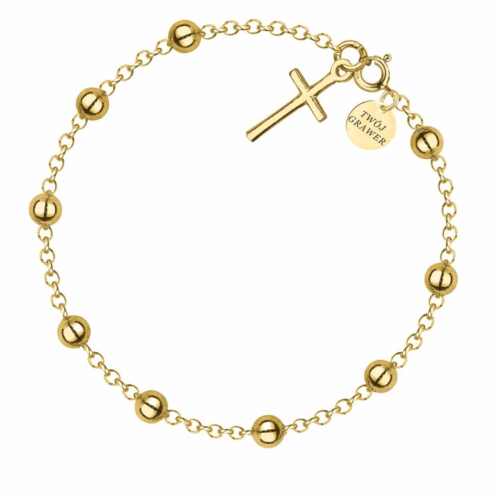 SREBRNA POZŁACANA BRANSOLETKA ANKIER Z KRZYŻYKIEM I OZDOBNYMI KULKAMI 925 585 – 1,5MM