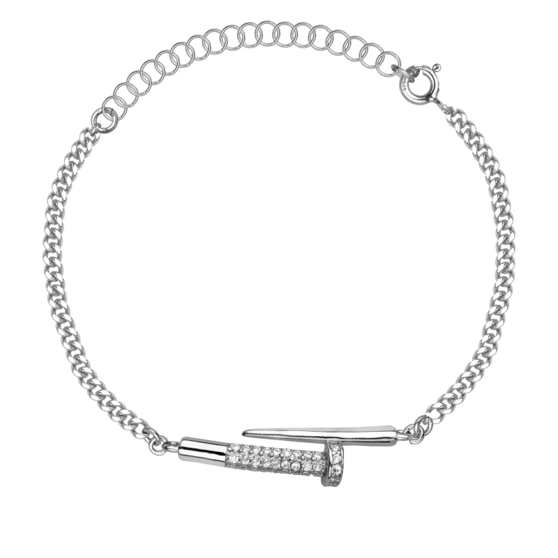 SREBRNA RODOWANA BRANSOLETKA PANCERKA GWÓŹDŹ Z CYRKONIAMI 925 - 1,3MM