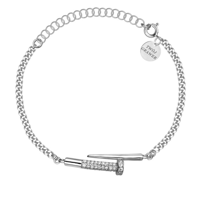 SREBRNA RODOWANA BRANSOLETKA PANCERKA GWÓŹDŹ Z CYRKONIAMI 925 - 1,3MM