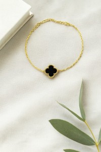 POZŁACANA SREBRNA BRANSOLETKA ANKIER Z KONICZYNKĄ MALACHIT 925 585 – 1,3MM