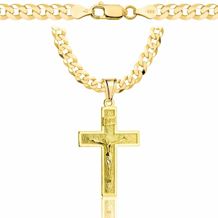 POZŁACANY SREBRNY ŁAŃCUSZEK PANCERKA Z KRZYŻYKIEM 925 585 - 5MM