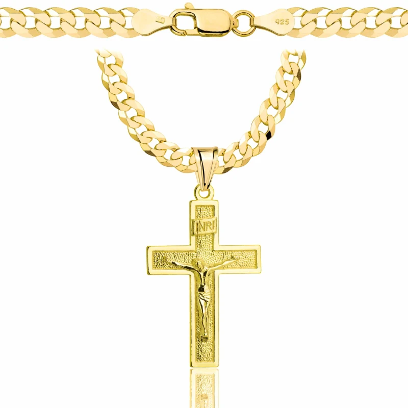 POZŁACANY SREBRNY ŁAŃCUSZEK PANCERKA Z KRZYŻYKIEM 925 585 - 5MM