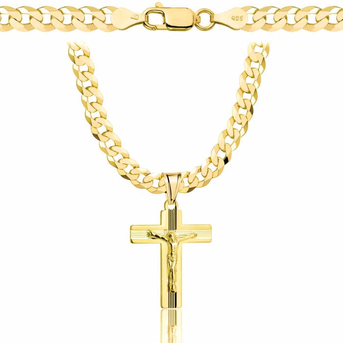 POZŁACANY SREBRNY ŁAŃCUSZEK PANCERKA Z KRZYŻYKIEM 925 585 - 5MM