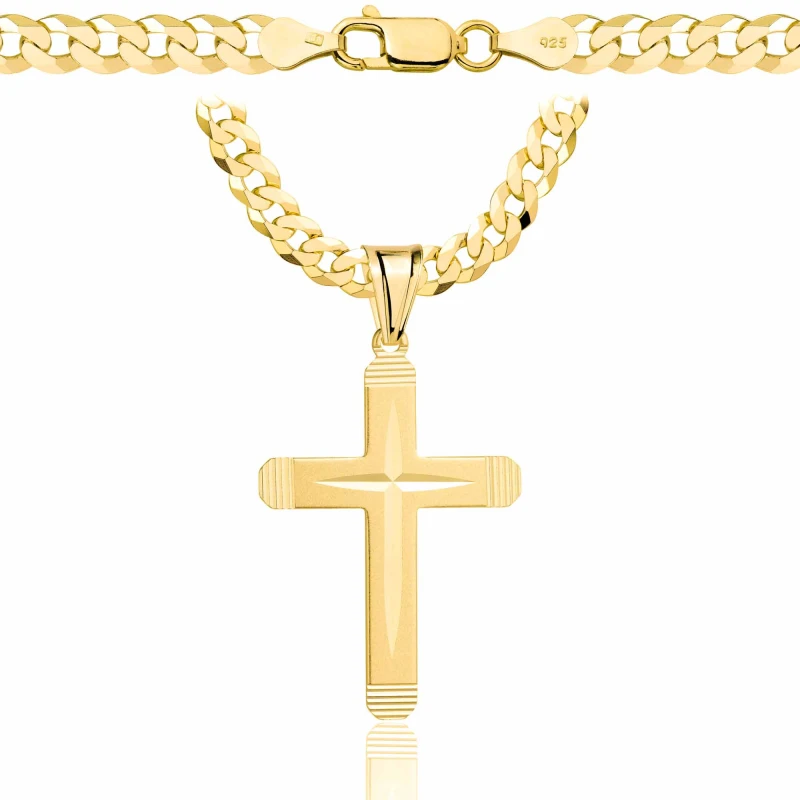 POZŁACANY SREBRNY ŁAŃCUSZEK PANCERKA Z KRZYŻYKIEM 925 585 - 5MM