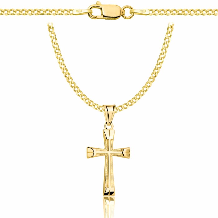 POZŁACANY SREBRNY ŁAŃCUSZEK PANCERKA Z KRZYŻYKIEM 925 585 - 2MM