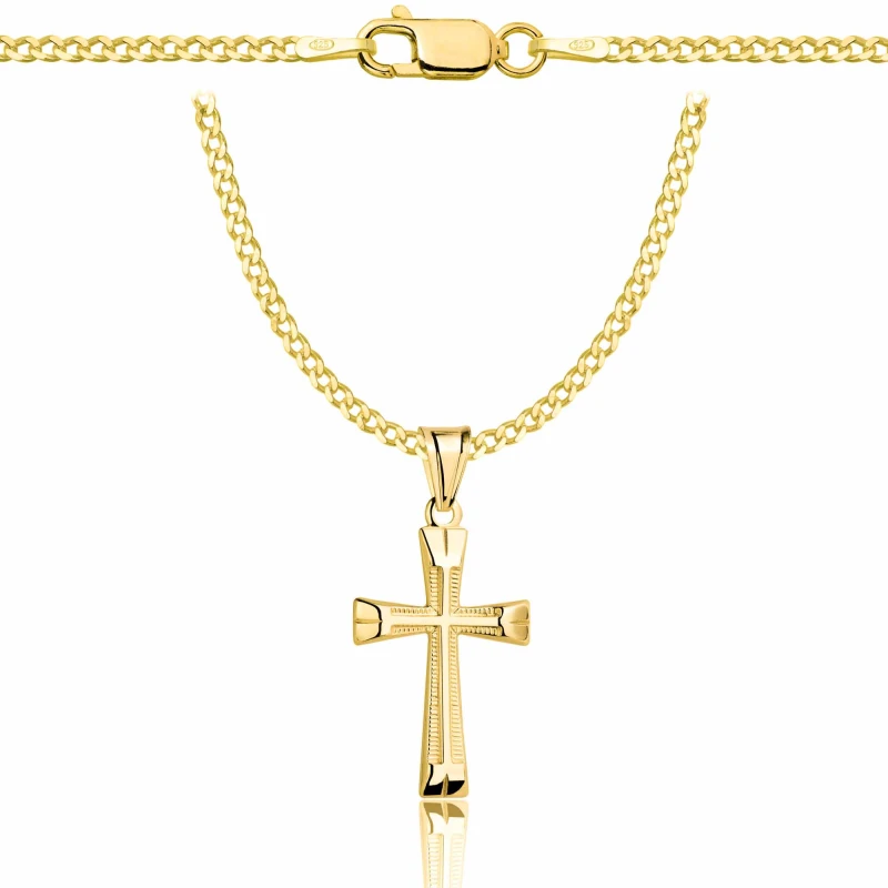 POZŁACANY SREBRNY ŁAŃCUSZEK PANCERKA Z KRZYŻYKIEM 925 585 - 2MM