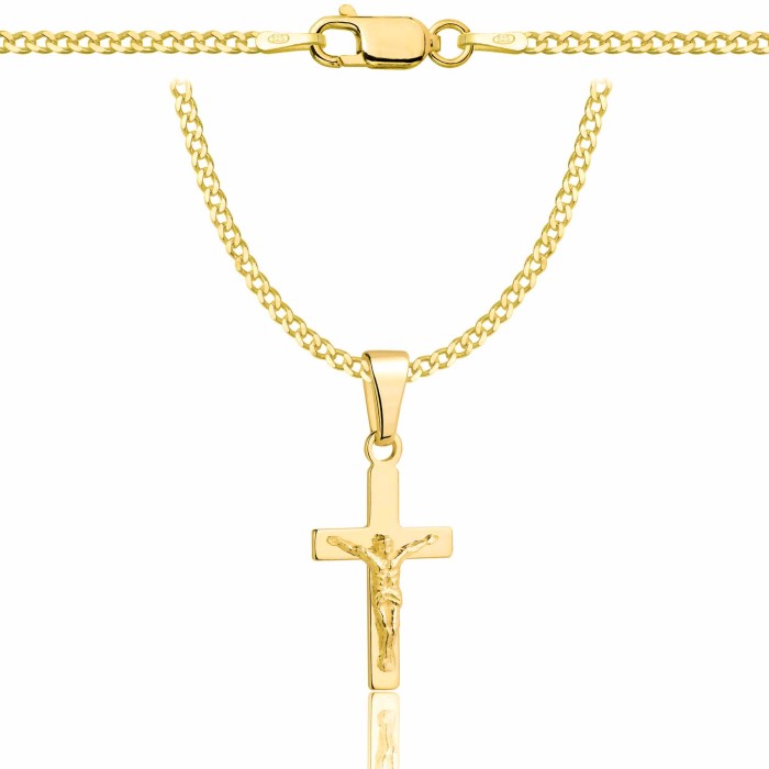 POZŁACANY SREBRNY ŁAŃCUSZEK PANCERKA Z KRZYŻYKIEM 925 585 - 2MM