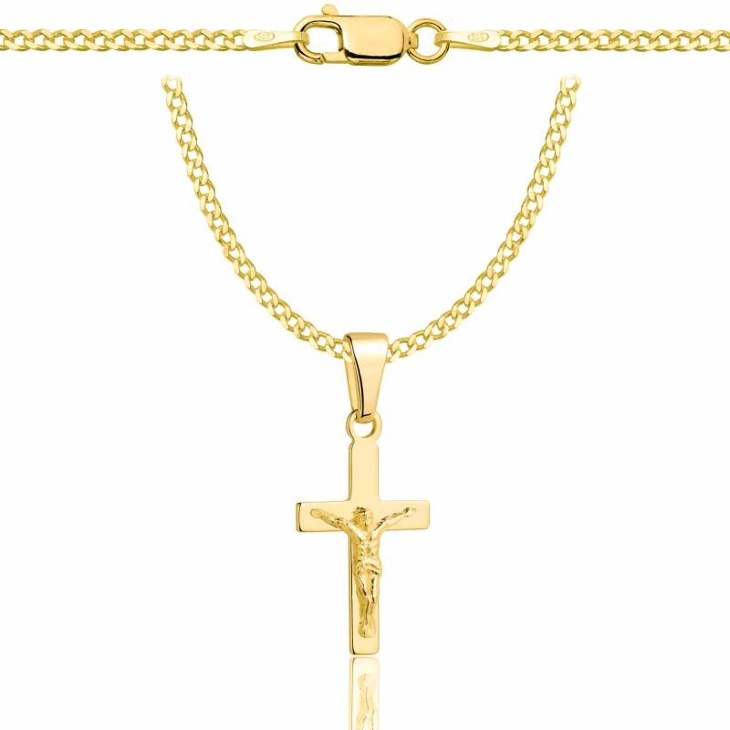POZŁACANY SREBRNY ŁAŃCUSZEK PANCERKA Z KRZYŻYKIEM 925 585 - 2MM