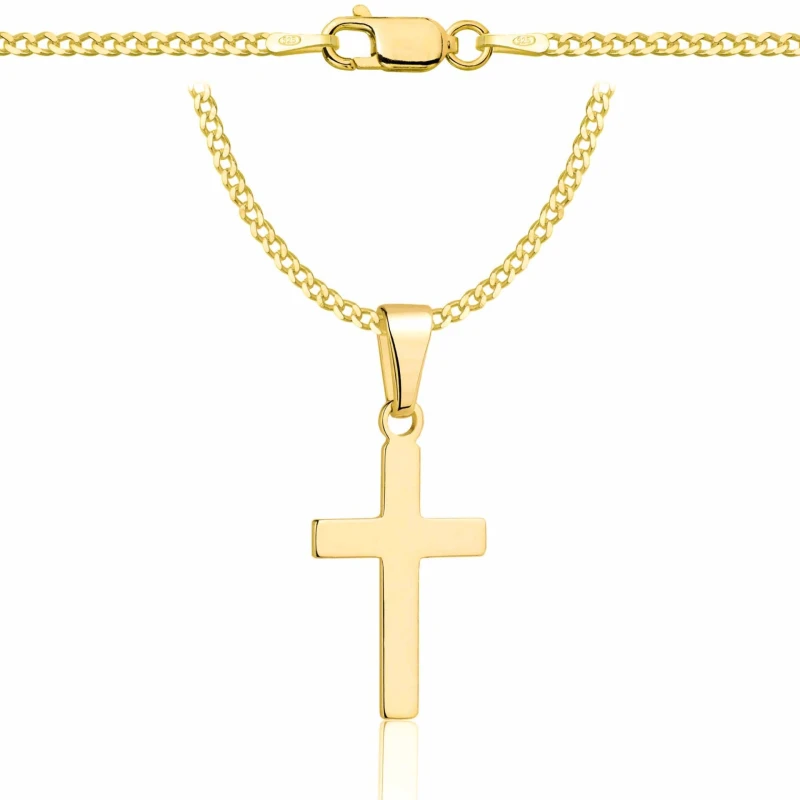 POZŁACANY SREBRNY ŁAŃCUSZEK PANCERKA Z KRZYŻYKIEM 925 585 - 2MM