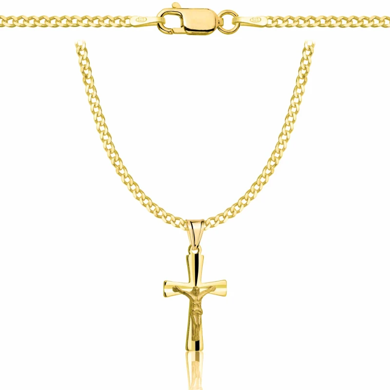 POZŁACANY SREBRNY ŁAŃCUSZEK PANCERKA Z KRZYŻYKIEM 925 585 - 2MM