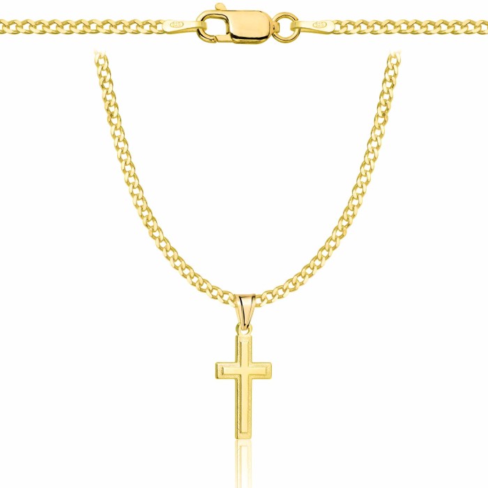 POZŁACANY SREBRNY ŁAŃCUSZEK PANCERKA Z KRZYŻYKIEM 925 585 - 2MM