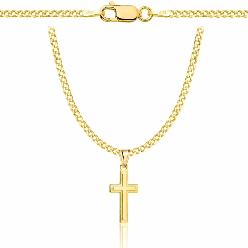 POZŁACANY SREBRNY ŁAŃCUSZEK PANCERKA Z KRZYŻYKIEM 925 585 - 2MM