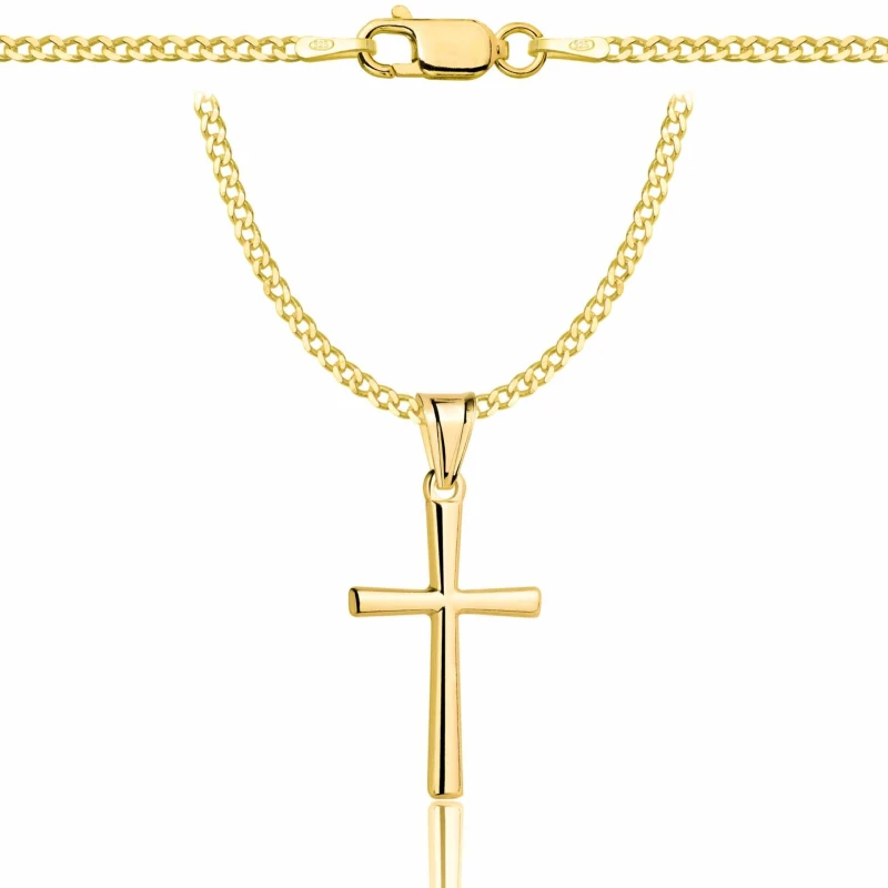 POZŁACANY SREBRNY ŁAŃCUSZEK PANCERKA Z KRZYŻYKIEM 925 585 - 2MM