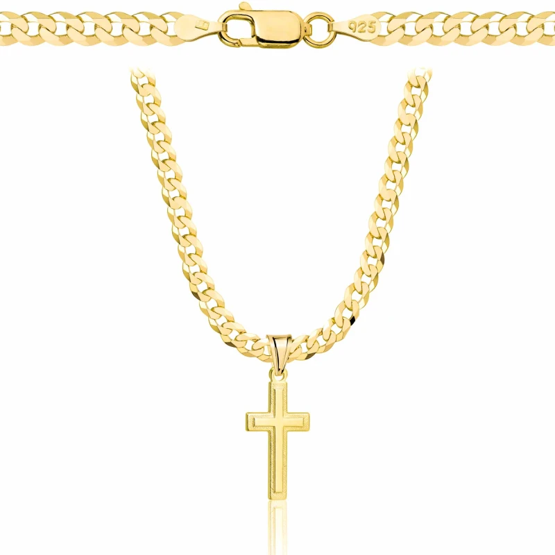 POZŁACANY SREBRNY ŁAŃCUSZEK PANCERKA Z KRZYŻYKIEM 925 585 - 3,8MM