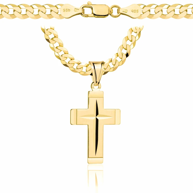 POZŁACANY SREBRNY ŁAŃCUSZEK PANCERKA Z KRZYŻYKIEM 925 585 - 5,6MM