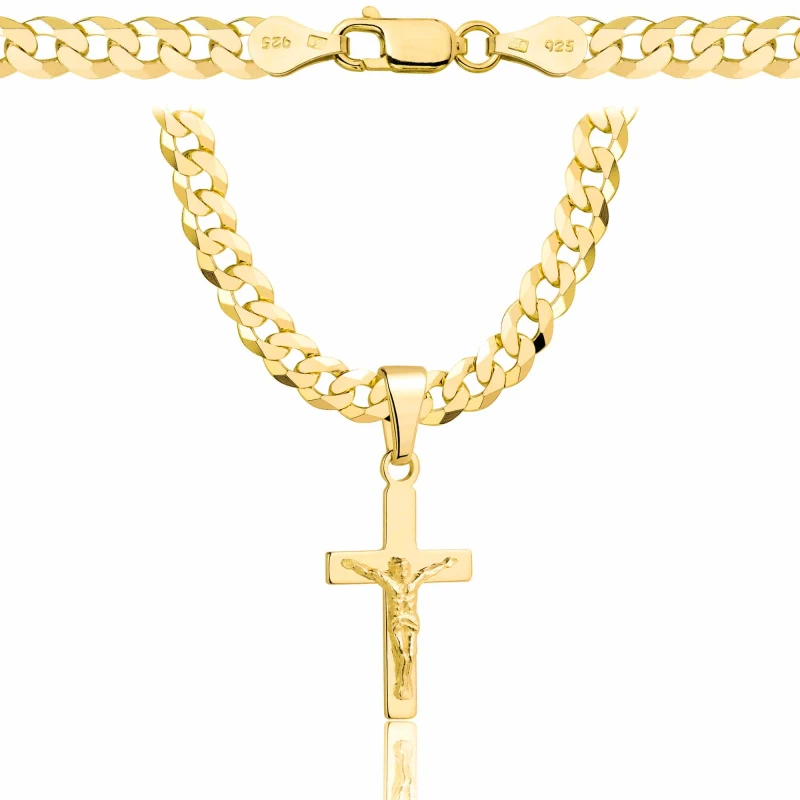 POZŁACANY SREBRNY ŁAŃCUSZEK PANCERKA Z KRZYŻYKIEM 925 585 - 5,6MM