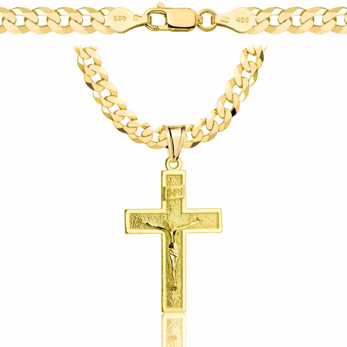 POZŁACANY SREBRNY ŁAŃCUSZEK PANCERKA Z KRZYŻYKIEM 925 585 - 5,6MM