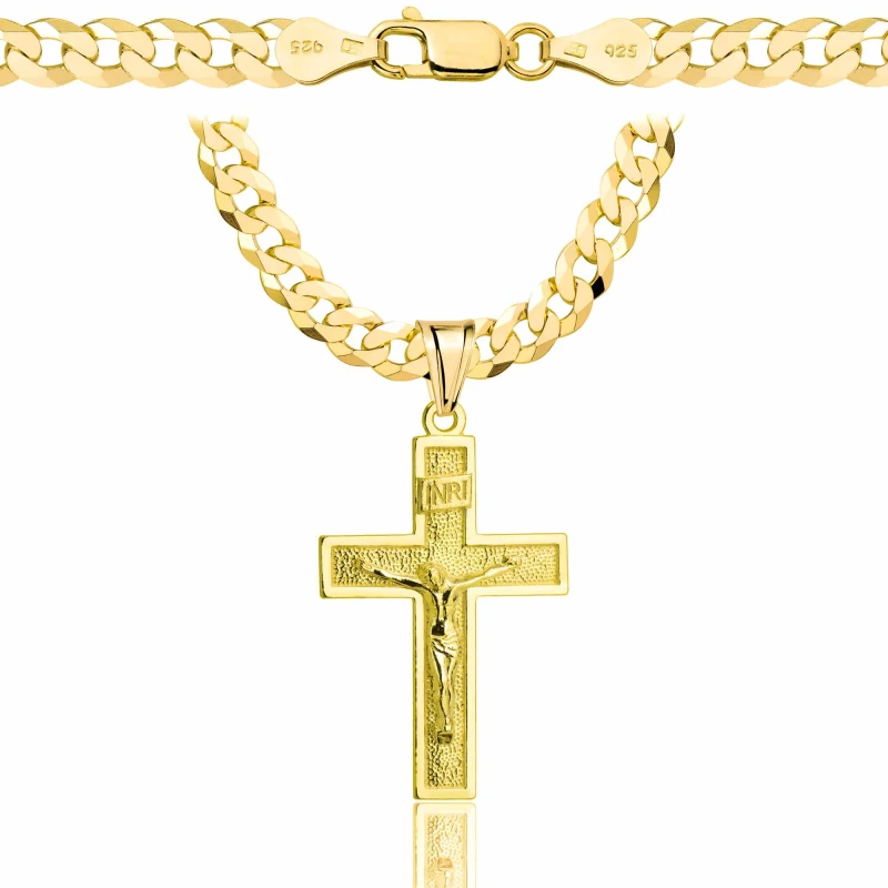 POZŁACANY SREBRNY ŁAŃCUSZEK PANCERKA Z KRZYŻYKIEM 925 585 - 5,6MM