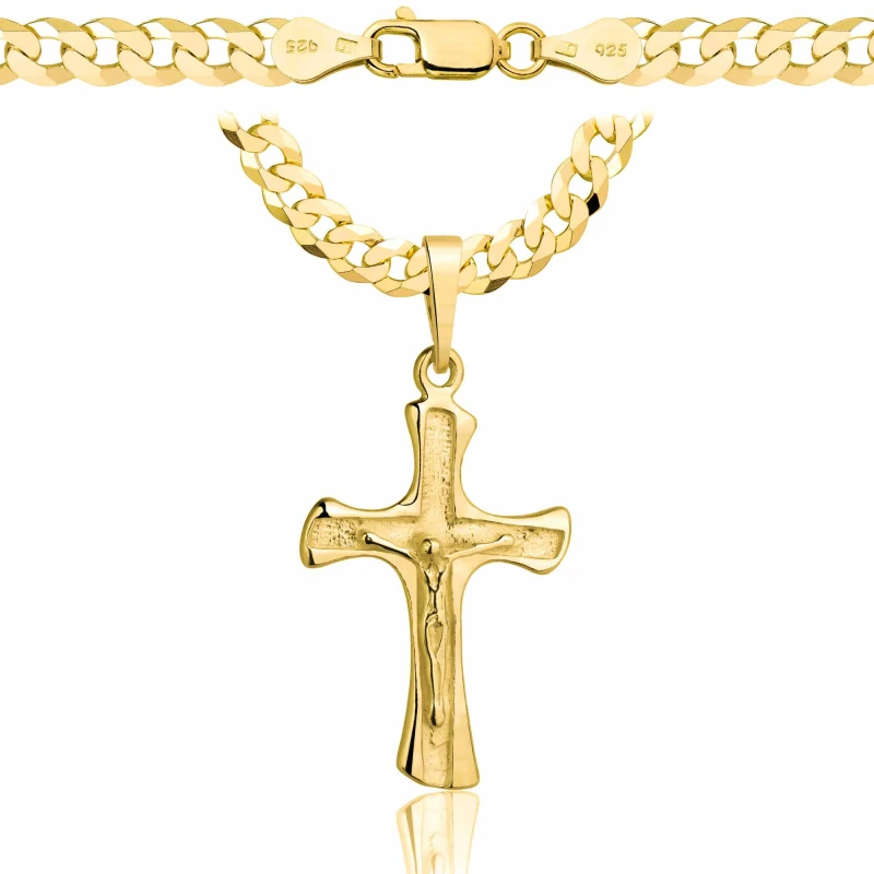 POZŁACANY SREBRNY ŁAŃCUSZEK PANCERKA Z KRZYŻYKIEM 925 585 - 5,6MM