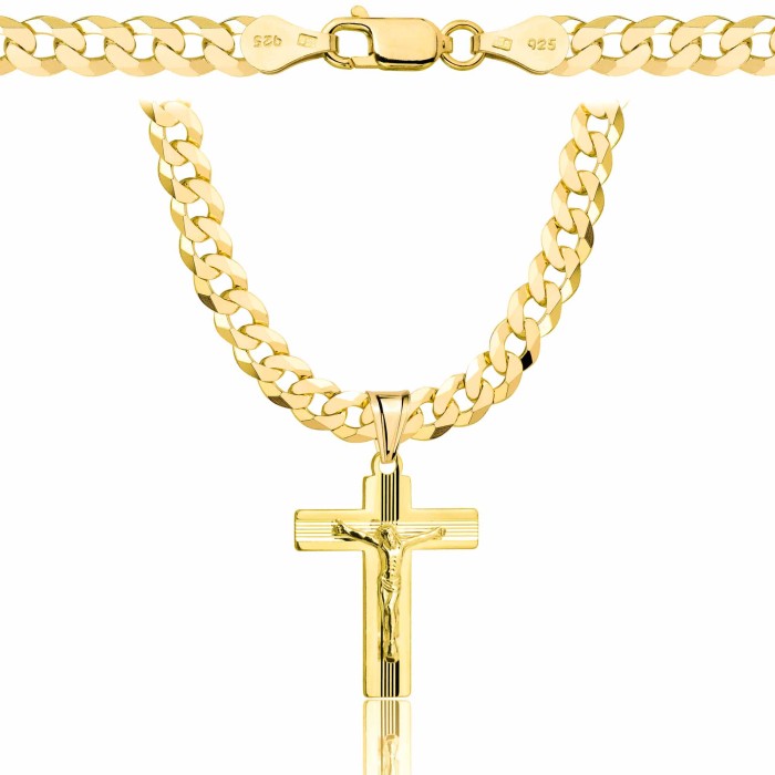 POZŁACANY SREBRNY ŁAŃCUSZEK PANCERKA Z KRZYŻYKIEM 925 585 - 5,6MM