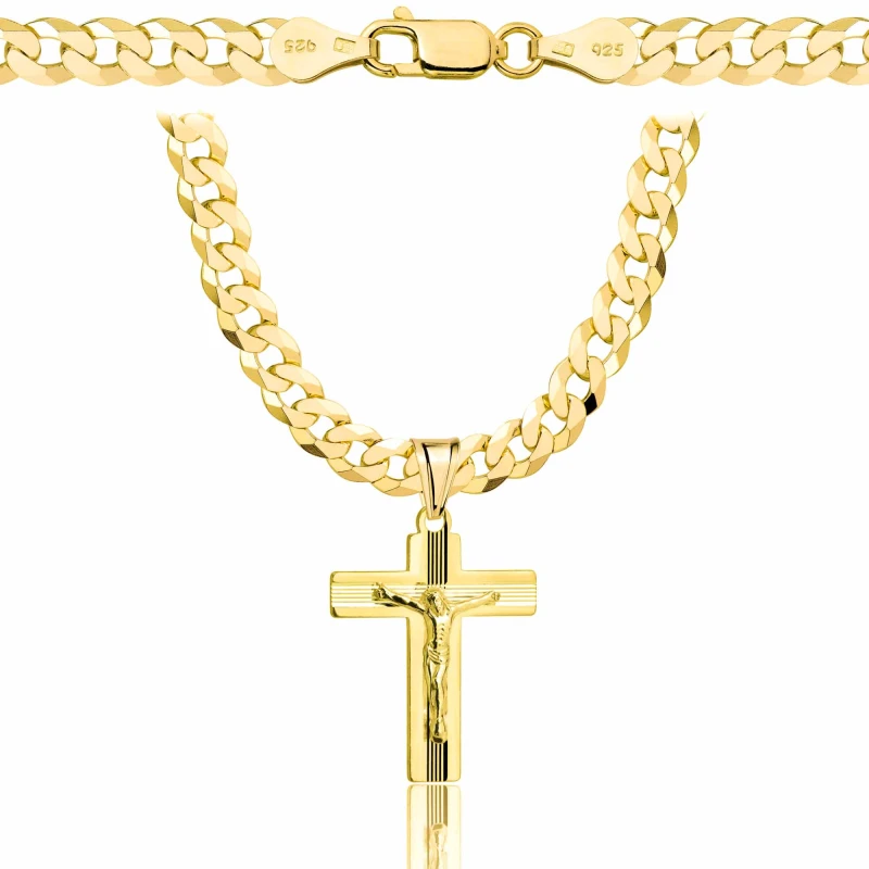 POZŁACANY SREBRNY ŁAŃCUSZEK PANCERKA Z KRZYŻYKIEM 925 585 - 5,6MM