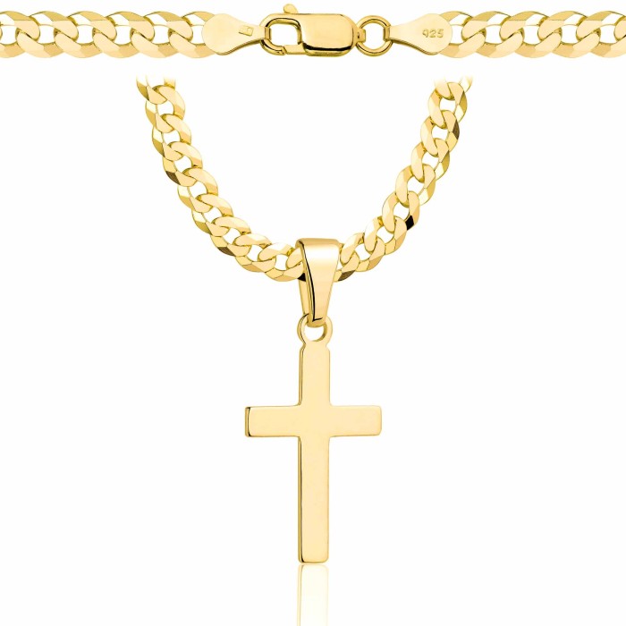 POZŁACANY SREBRNY ŁAŃCUSZEK PANCERKA Z KRZYŻYKIEM 925 585 - 5MM